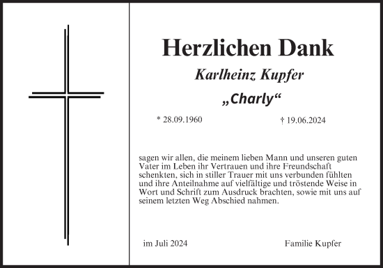 Anzeige von Karlheinz Kupfer von MGO