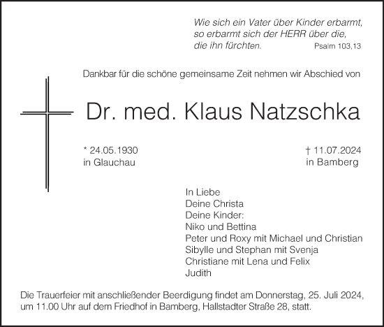 Anzeige von Klaus Natzschka von MGO