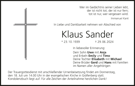 Anzeige von Klaus Sander von MGO