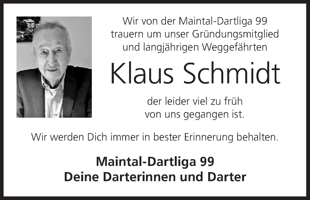  Traueranzeige für Klaus Schmidt vom 20.07.2024 aus MGO