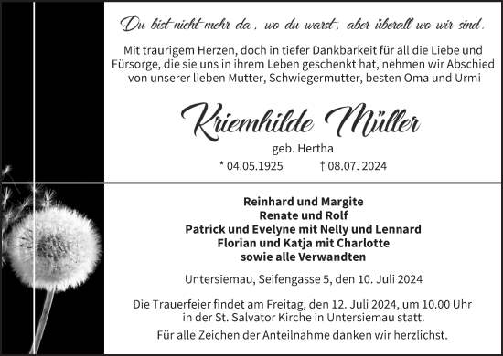 Anzeige von Kriemhilde Müller von MGO