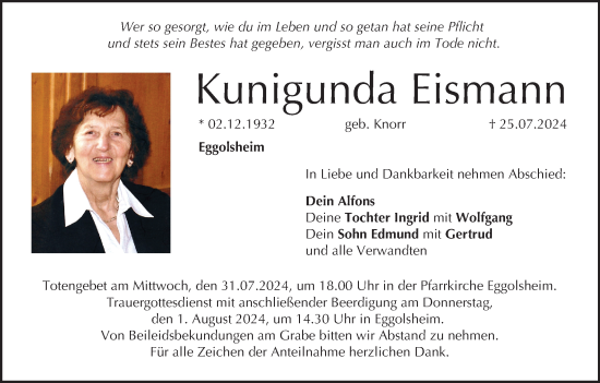 Anzeige von Kunigunda Eismann von MGO