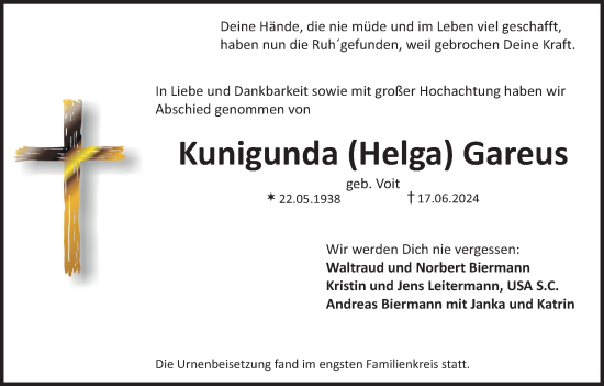 Anzeige von Kunigunda Gareus von MGO