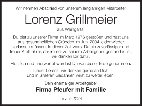 Anzeige von Lorenz Grillmeier von MGO