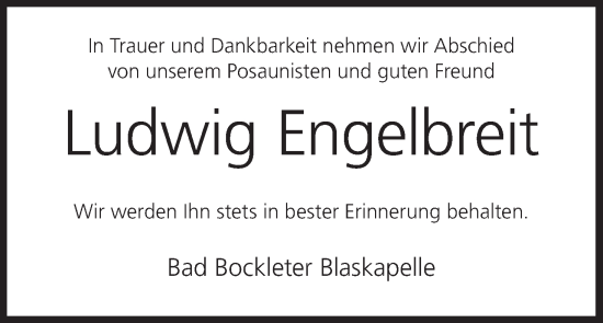 Anzeige von Ludwig Engelbreit von MGO
