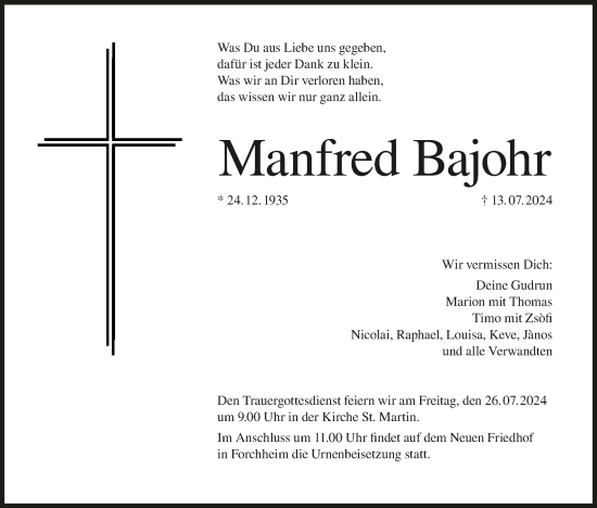 Anzeige von Manfred Bajohr von MGO