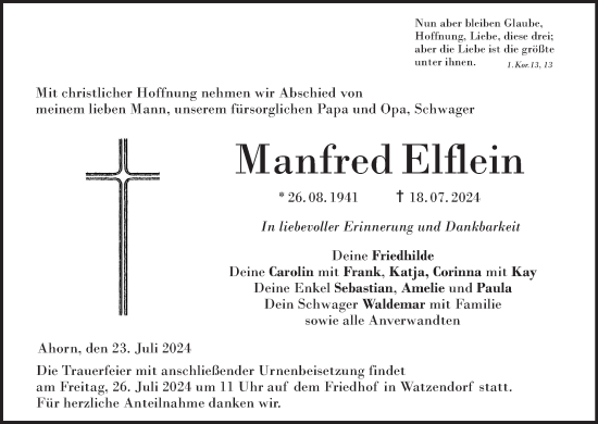 Anzeige von Manfred Elflein von MGO