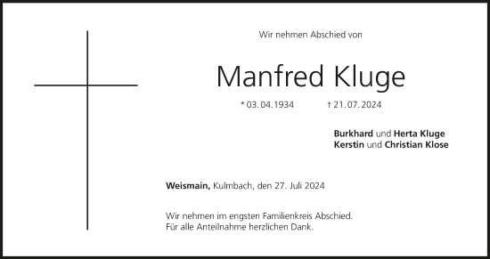 Anzeige von Manfred Kluge von MGO