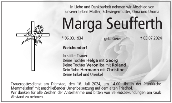 Anzeige von Marga Seufferth von MGO