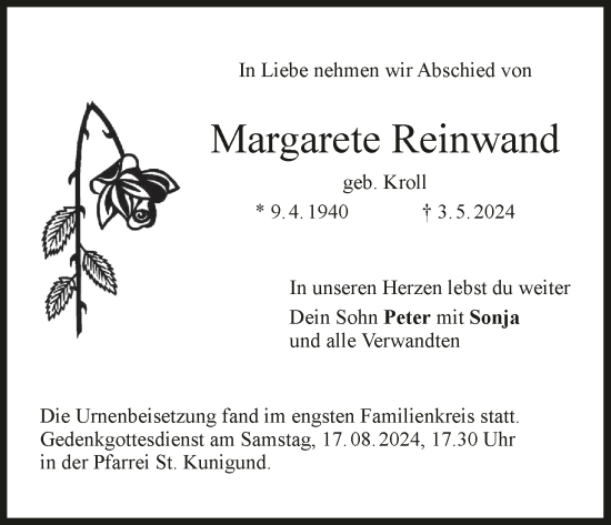 Anzeige von Margarete Reinwand von MGO