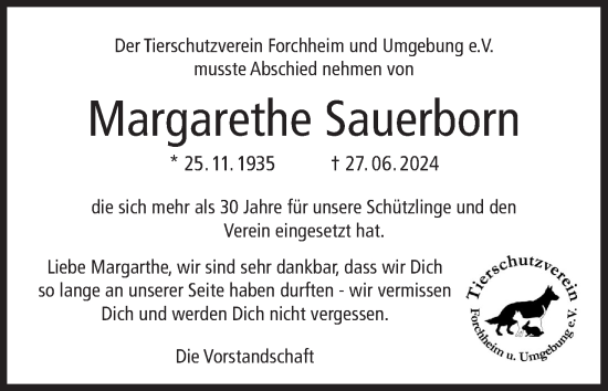 Anzeige von Margarethe Sauerborn von MGO