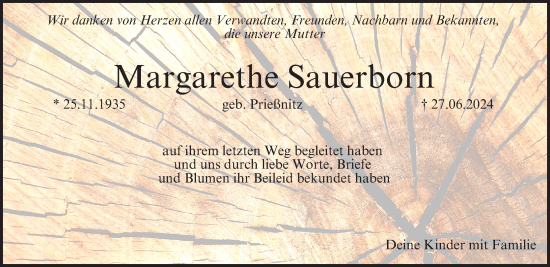 Anzeige von Margarethe Sauerborn von MGO