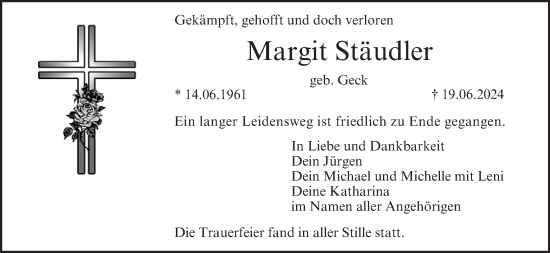 Anzeige von Margit Stäudler von MGO