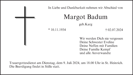 Anzeige von Margot Badum von MGO