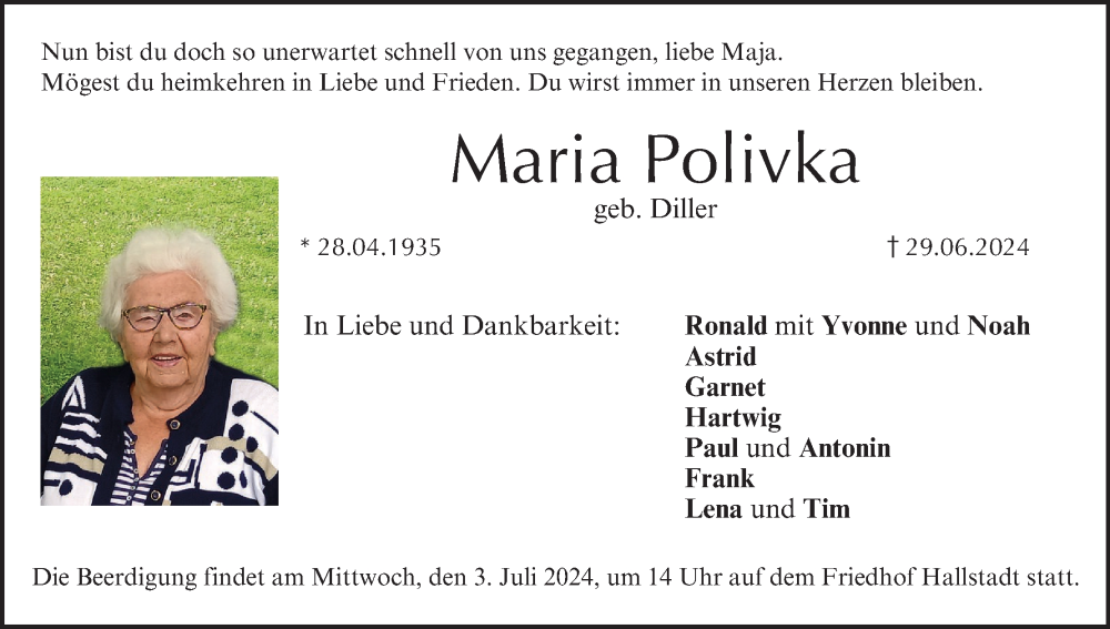  Traueranzeige für Maria Polivka vom 02.07.2024 aus MGO