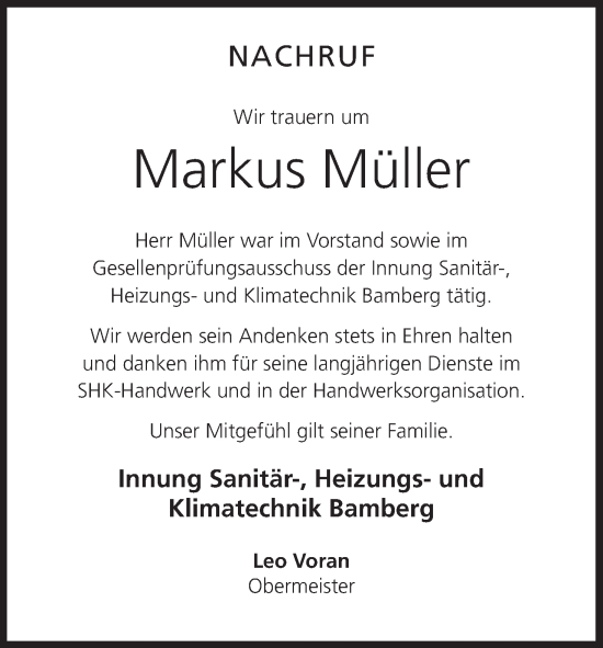 Anzeige von Markus Müller von MGO
