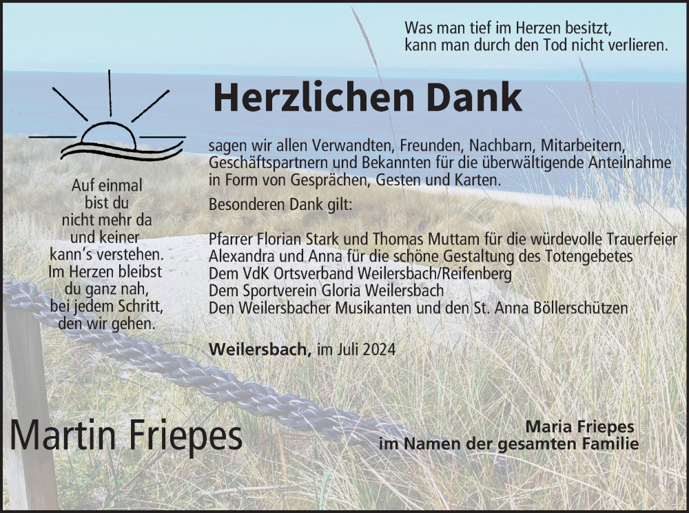  Traueranzeige für Martin Friepes vom 06.07.2024 aus MGO