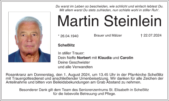 Anzeige von Martin Steinlein von MGO