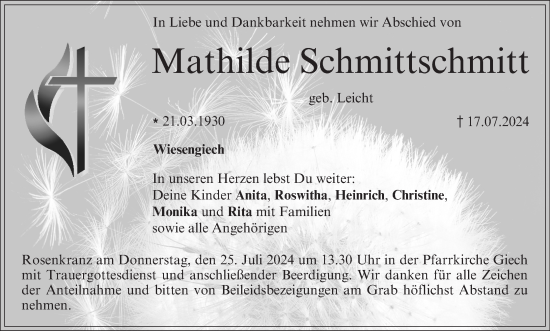 Anzeige von Mathilde Schmittschmitt von MGO