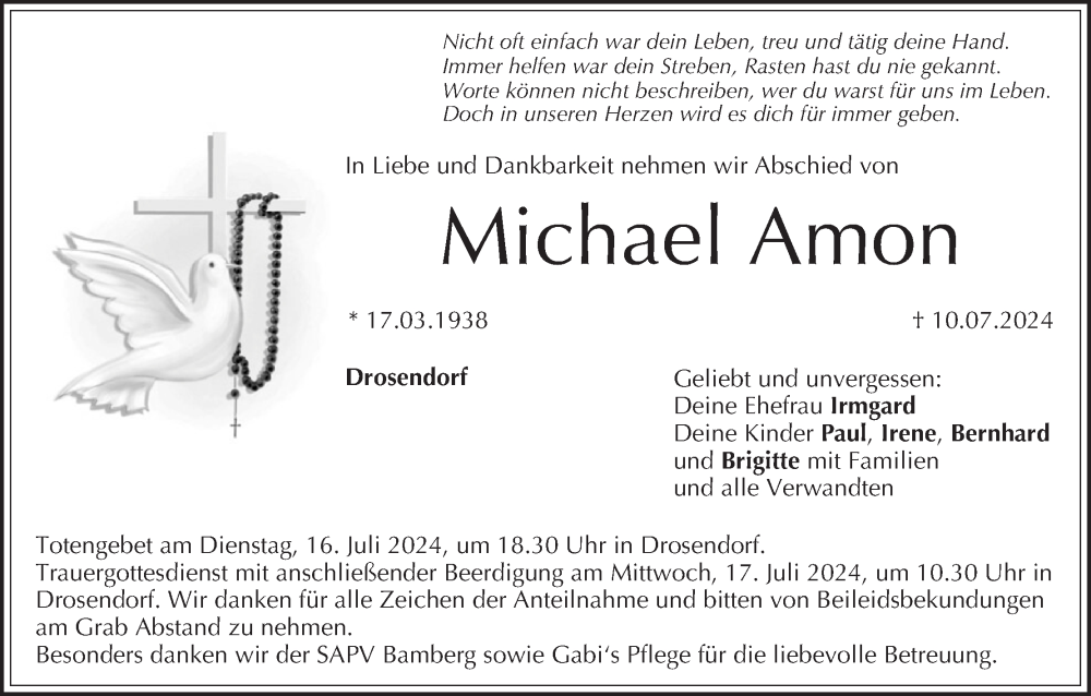  Traueranzeige für Michael Amon vom 13.07.2024 aus MGO