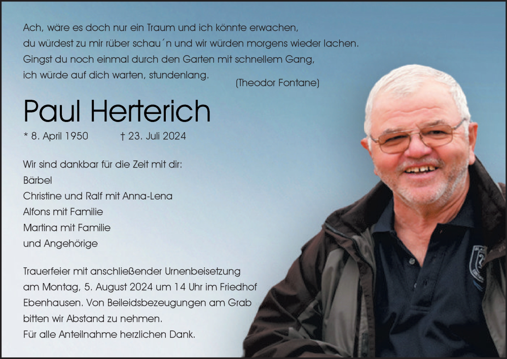  Traueranzeige für Paul Herterich vom 27.07.2024 aus MGO