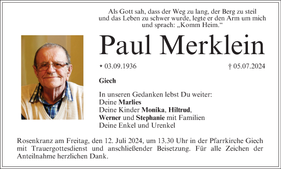 Anzeige von Paul Merklein von MGO