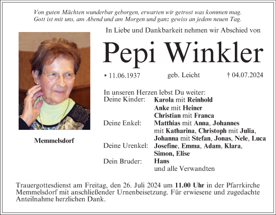 Anzeige von Pepi Winkler von MGO