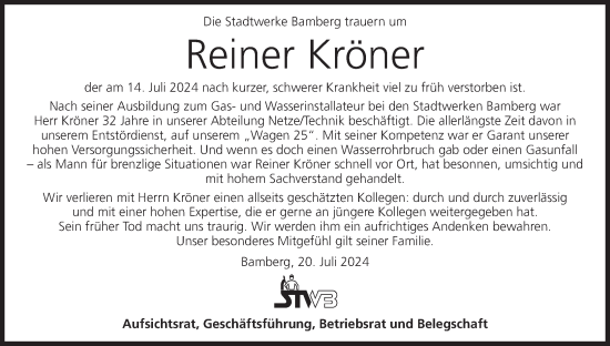 Anzeige von Reiner Kröner von MGO