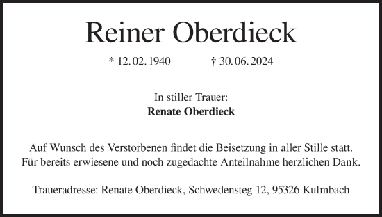 Anzeige von Reiner Oberdieck von MGO