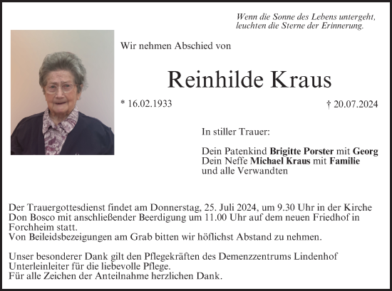 Anzeige von Reinhilde Kraus von MGO