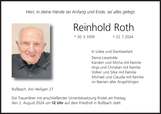 Anzeige von Reinhold Roth von MGO
