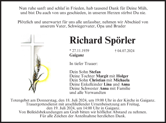 Anzeige von Richard Spörler von MGO