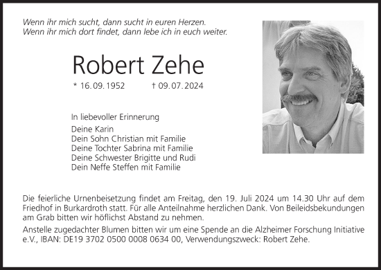 Anzeige von Robert Zehe von MGO