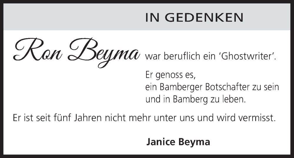  Traueranzeige für Ron Beyma vom 02.07.2024 aus MGO