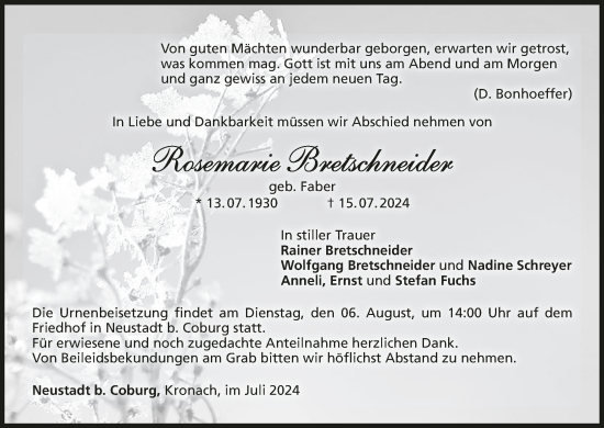 Anzeige von Rosemarie Bretschneider von MGO