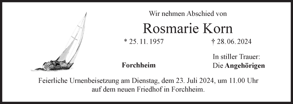  Traueranzeige für Rosmarie Korn vom 20.07.2024 aus MGO