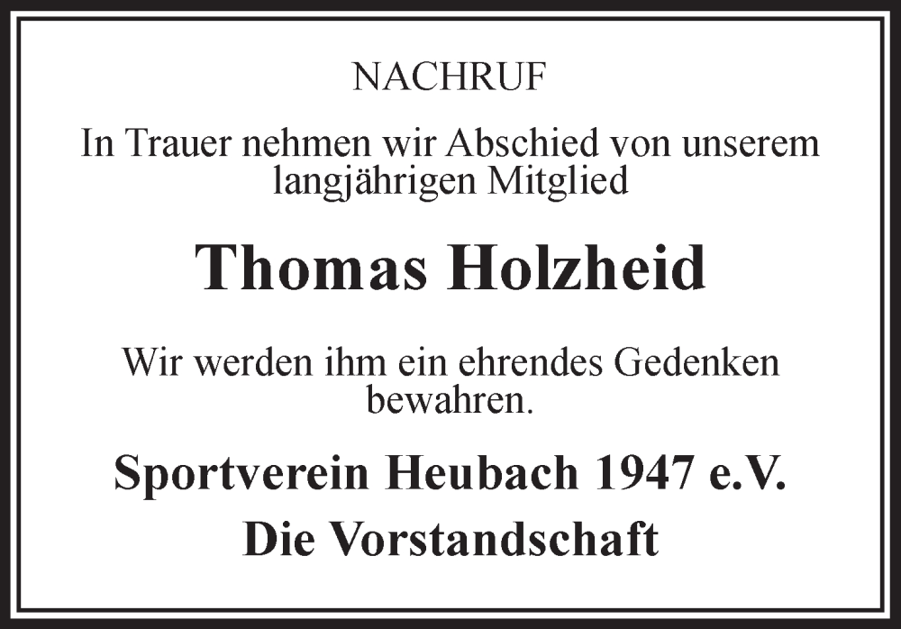  Traueranzeige für Thomas Holzheid vom 12.07.2024 aus MGO