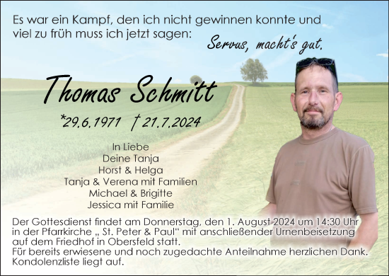 Anzeige von Thomas Schmitt von MGO