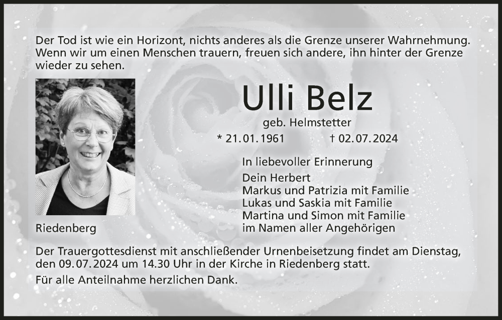 Traueranzeige für Ulli Belz vom 06.07.2024 aus MGO
