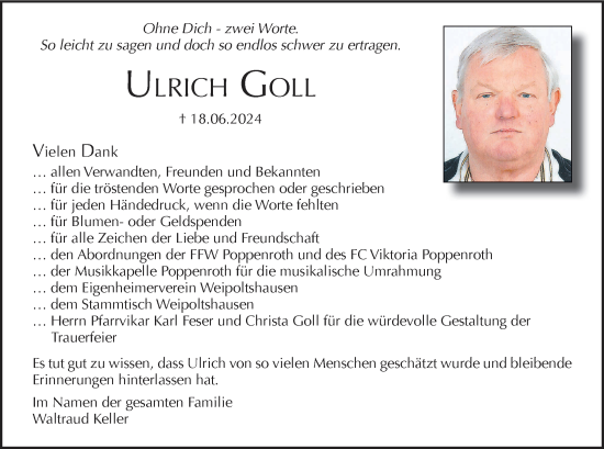Anzeige von Ulrich Goll von MGO