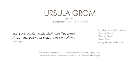 Anzeige von Ursula Grom von MGO