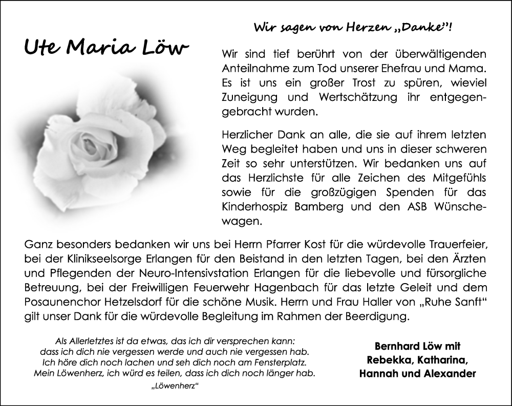  Traueranzeige für Ute Maria Löw vom 27.07.2024 aus MGO