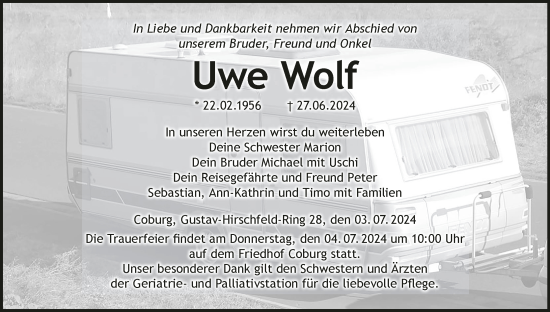 Anzeige von Uwe Wolf von MGO