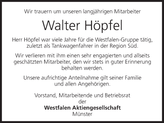 Anzeige von Walter Höpfel von MGO