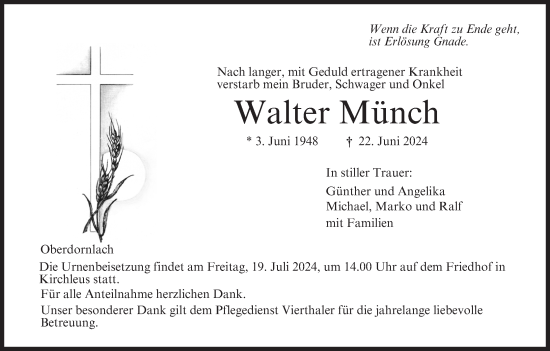 Anzeige von Walter Münch von MGO