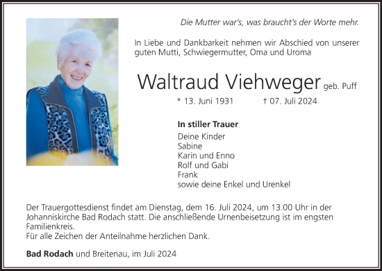 Anzeige von Waltraud Viehweger von MGO