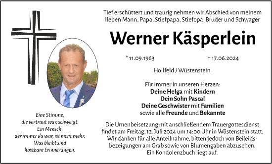 Anzeige von Werner Käsperlein von MGO