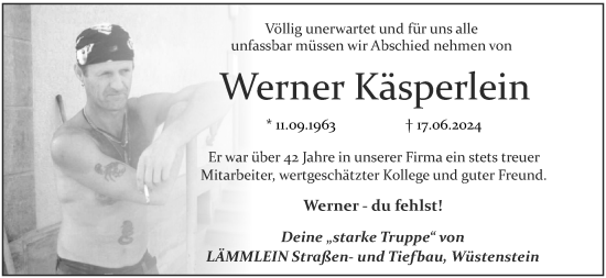 Anzeige von Werner Käsperlein von MGO