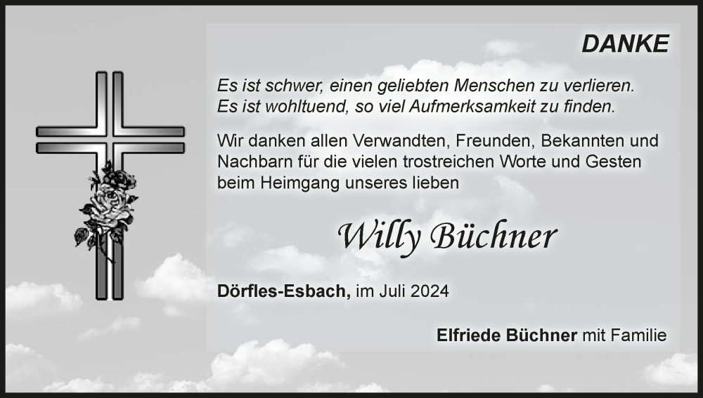  Traueranzeige für Willy Büchner vom 27.07.2024 aus MGO