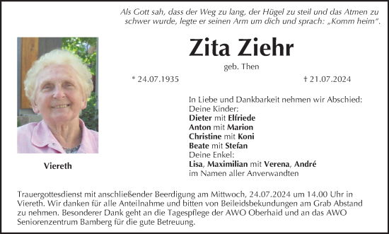 Anzeige von Zita Ziehr von MGO